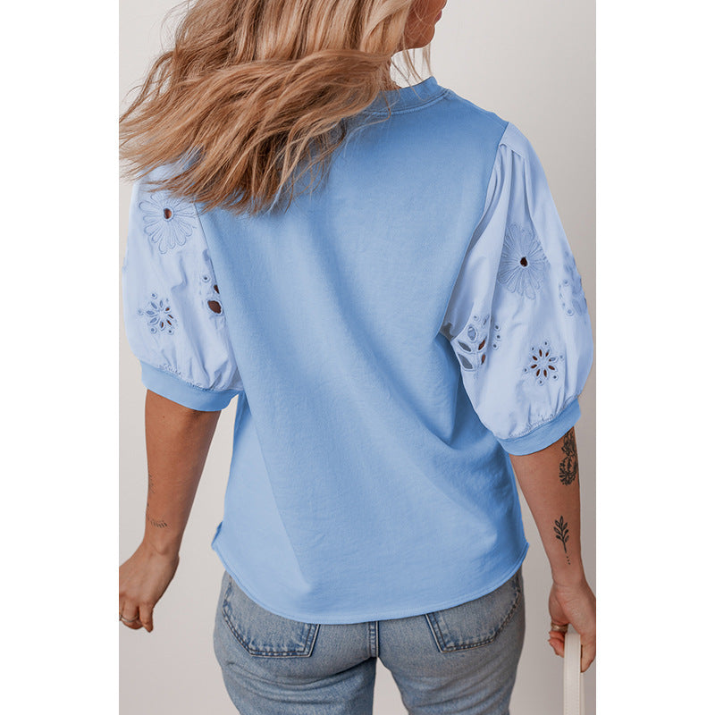 Damen T-Shirt mit puffärmeligen Designs und bestickten Akzenten WW