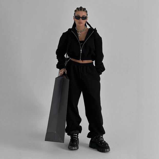 Damen Sportliches Sweatshirt-Set mit lässigem Schnitt und elastischem Bund WW