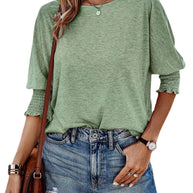 Damen lässiges Oversized T-Shirt mit modischen Puffärmeln und Rundhalsausschnitt WW