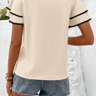 Damen modisches Shirt mit voluminösen Ärmeln und eleganten Kontrastdetails WW