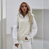 Damen Strickweste mit V-Ausschnitt und modernen Details WW
