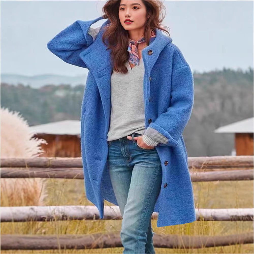 Damen Lange Wolle-Mix Jacke mit weichem Innenfutter und praktischen Taschen WW