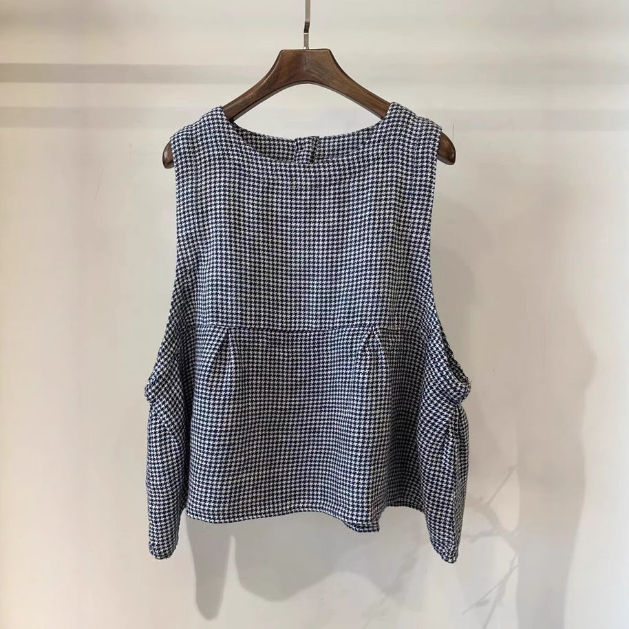 Damen Relaxed Fit Ärmelloses Leinenoberteil mit Seitentaschen WW