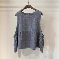 Damen Relaxed Fit Ärmelloses Leinenoberteil mit Seitentaschen WW