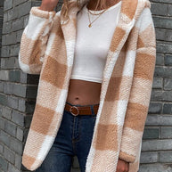 WW | Lamm Lockerer Kapuzen Plaid Strickjacke Jacke