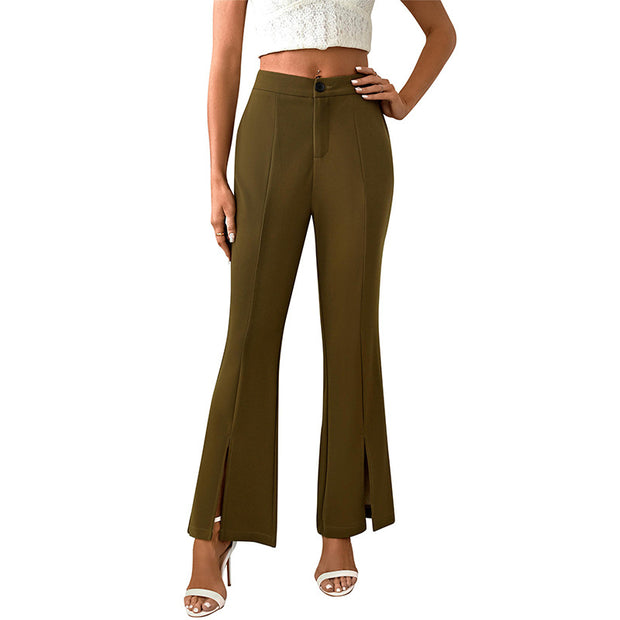 Damen elegante Flared-Hose mit seitlichen Schlitzen und hohem Bund WW