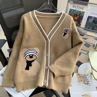 Damen Strickjacke mit Bärenapplikationen und Kontrastdetails WW