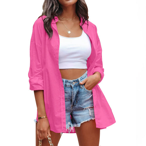 Damen lässige Leinenbluse mit langen Ärmeln und Knopfleiste WW