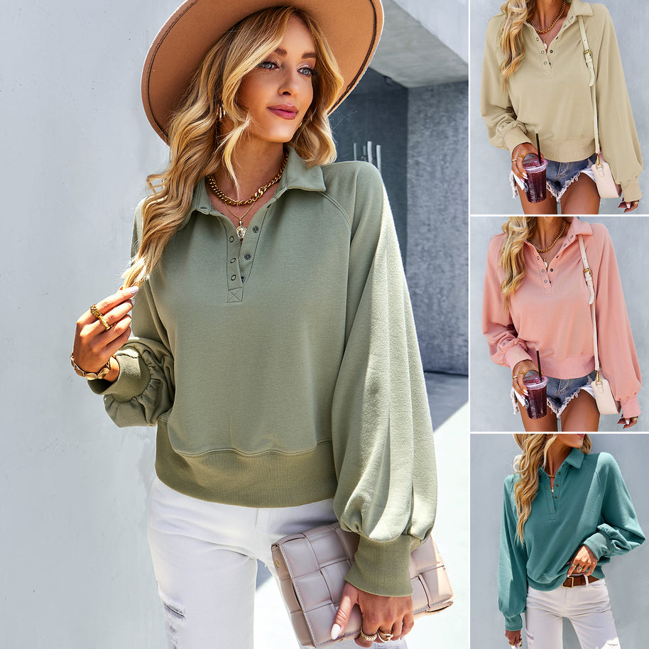 Damen sportlicher Pullover mit oversized Ärmeln und Kragen WW