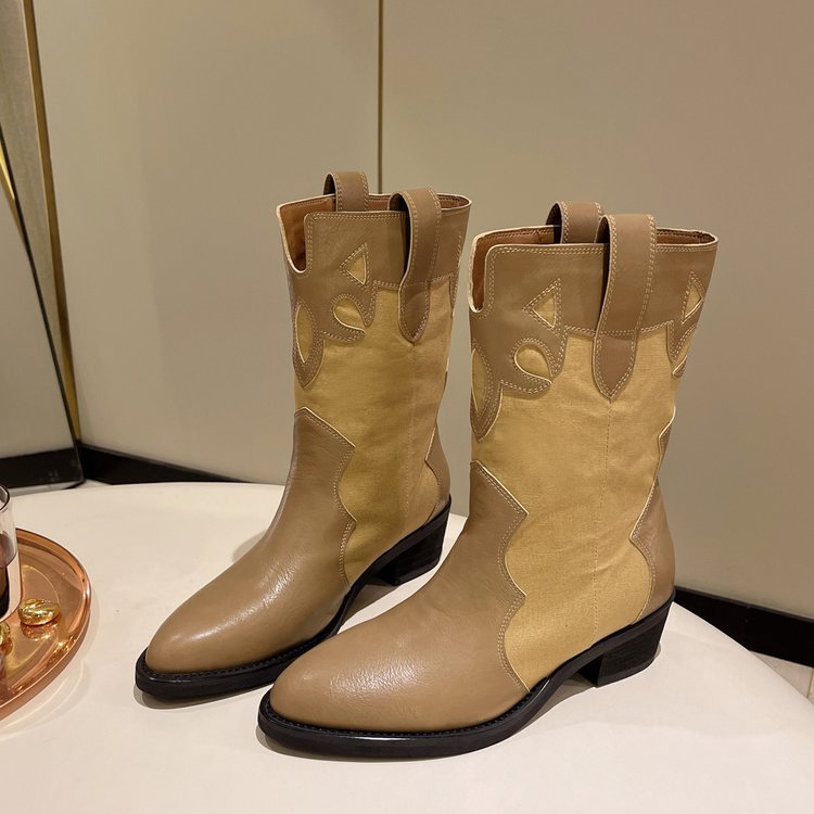 Damen Stiefeletten im Cowboy-Stil mit einzigartigem Design und kompaktem Absatz WW