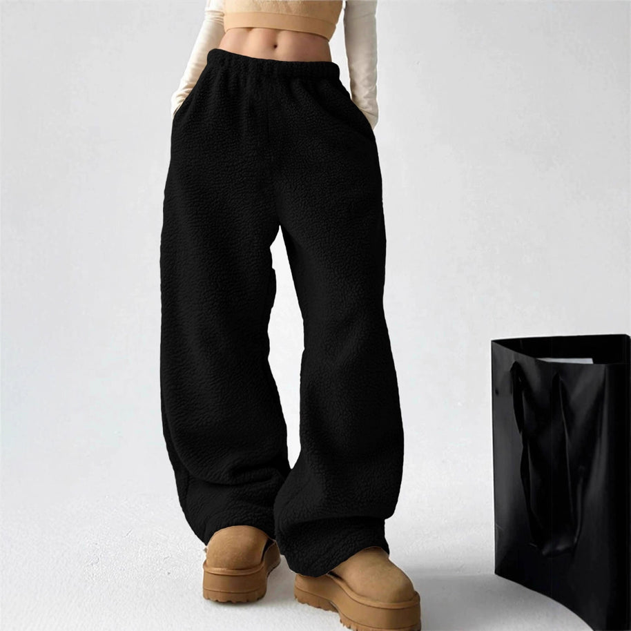 Damen bequeme Fleece-Hose mit weitem Schnitt und elastischem Bund WW