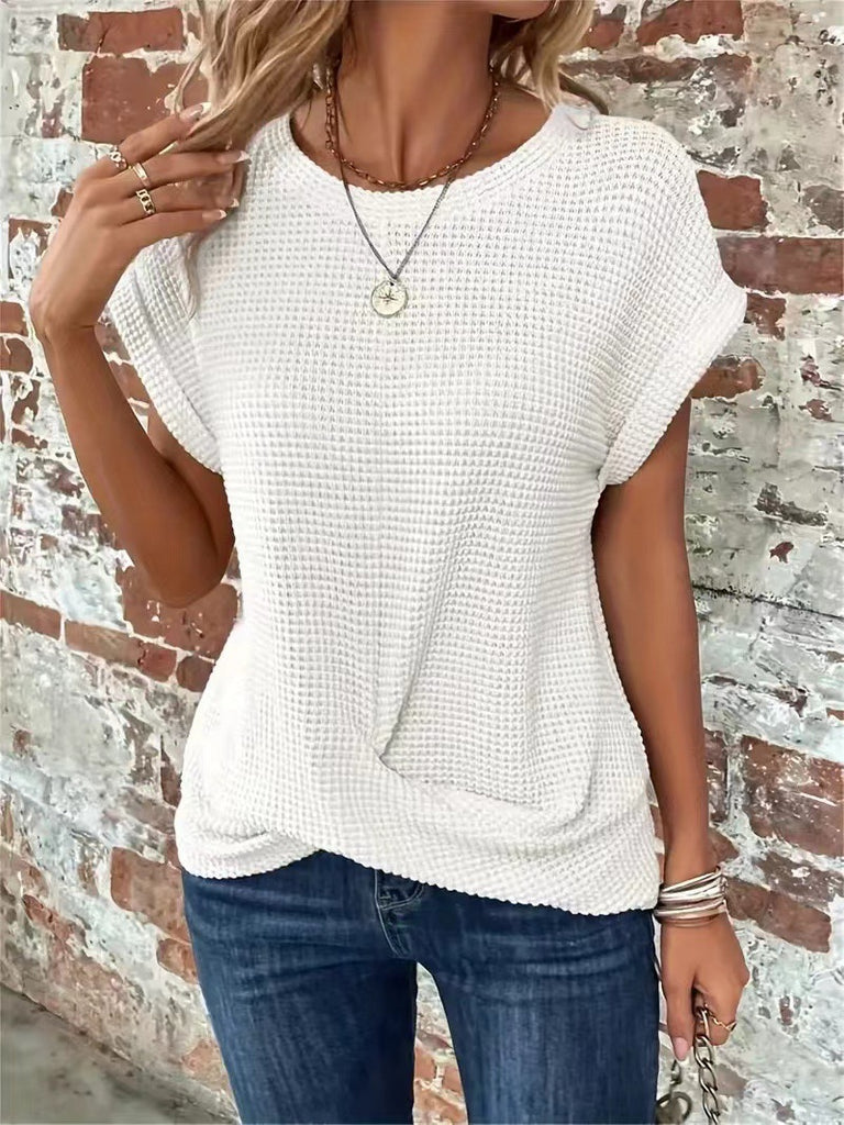 Damen lässiges Waffelshirt mit kurzem Arm und lockerer Passform WW