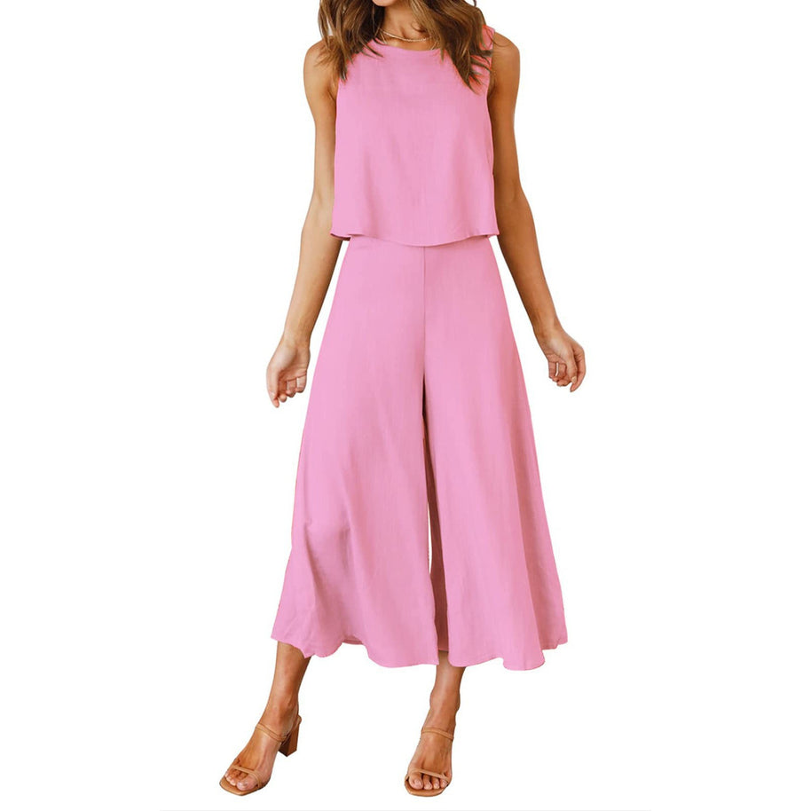 Damen Luftiger Jumpsuit mit schwingendem Bein und ärmellosem Design WW