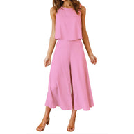 Damen Luftiger Jumpsuit mit schwingendem Bein und ärmellosem Design WW