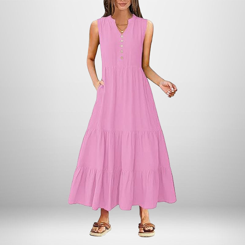 Damen Maxikleid mit Knopfdetail und seitlichen Taschen W&W Mode
