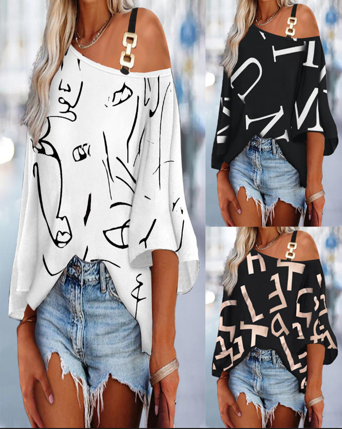 Damen asymmetrisches Oberteil mit modernem Mustermix und trendigem Schulterdesign WW
