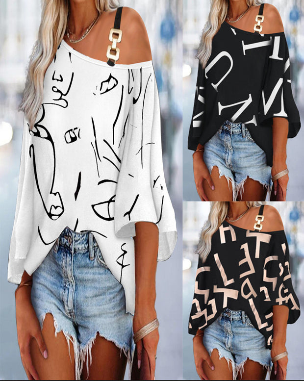 Damen asymmetrisches Oberteil mit modernem Mustermix und trendigem Schulterdesign WW