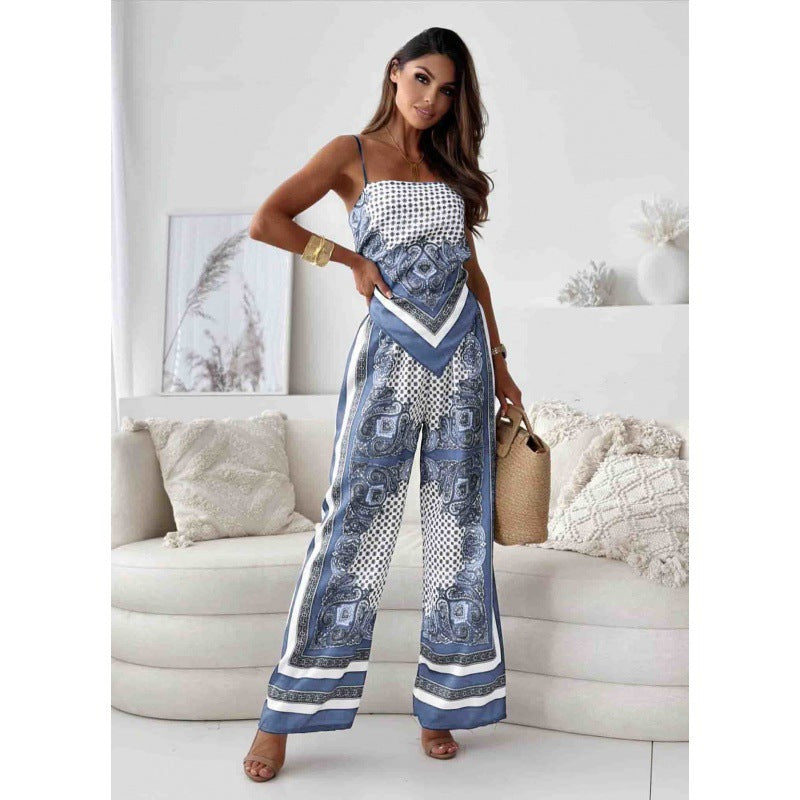 Damen Bohemian Bedruckter Weitbeiniger Overall WW