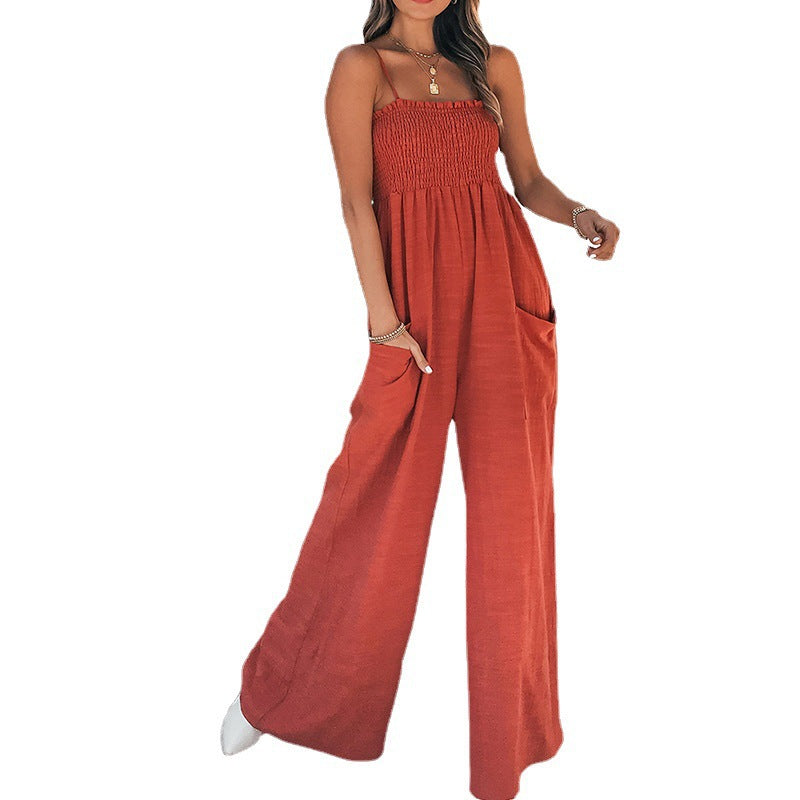 Damen Jumpsuit mit weitem Bein und elastischem Oberteil W&W Mode