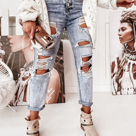 Damen Destroyed Boyfriend Jeans im lässigen Vintage-Stil mit hohem Bund WW
