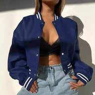 Damen Sportliche Collegejacke im modernen Design mit kontrastierenden Streifen WW