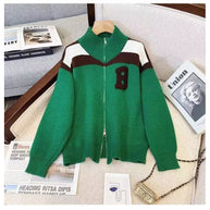 Damen Sportlicher Stehkragen-Strickpullover mit Reißverschluss und kontrastierenden Details WW