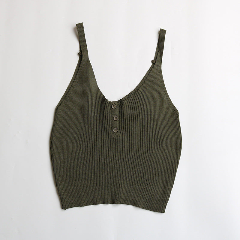 Damen lässiges Trägershirt mit durchgehender Knopfleiste und Rippenstruktur WW
