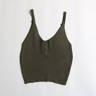 Damen lässiges Trägershirt mit durchgehender Knopfleiste und Rippenstruktur WW