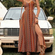 Damen Boho Maxikleid mit ausgeschnittenen Seiten und verstellbaren Trägern WW