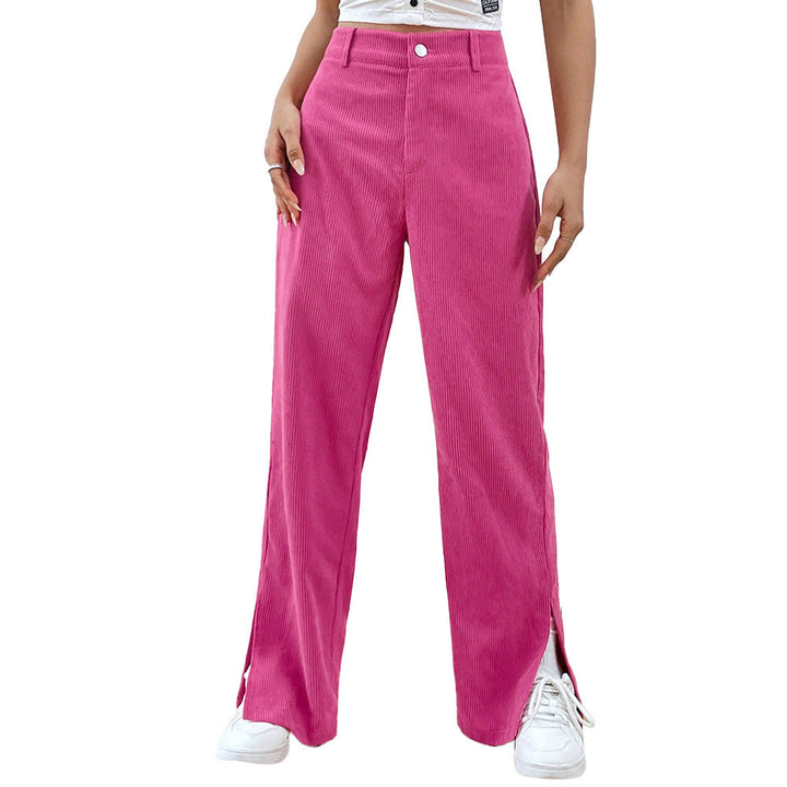 Damen Weit geschnittene Cordhose mit seitlichen Schlitzen W&W Mode