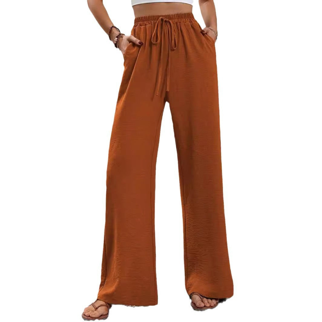 Damen lässige, breite Freizeithose mit elastischem Bund und seitlichen Taschen WW