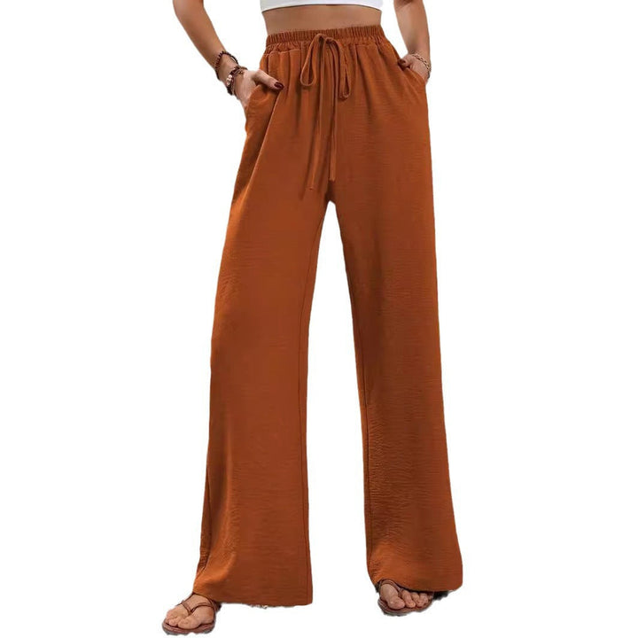 Damen lässige, breite Freizeithose mit elastischem Bund und seitlichen Taschen W&W Mode
