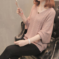 Damen Strickpullover mit V-Ausschnitt und luftiger Struktur WW