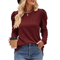 Damen elegantes Langarmshirt mit strukturiertem Muster und Puffärmeln WW