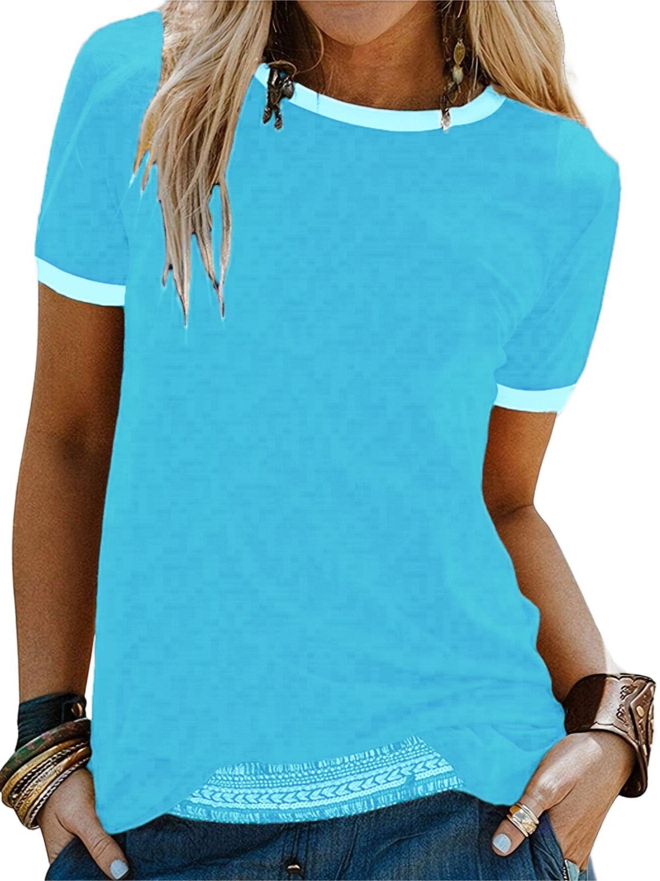 Damen T-Shirt mit kontrastierenden Ärmeln WW