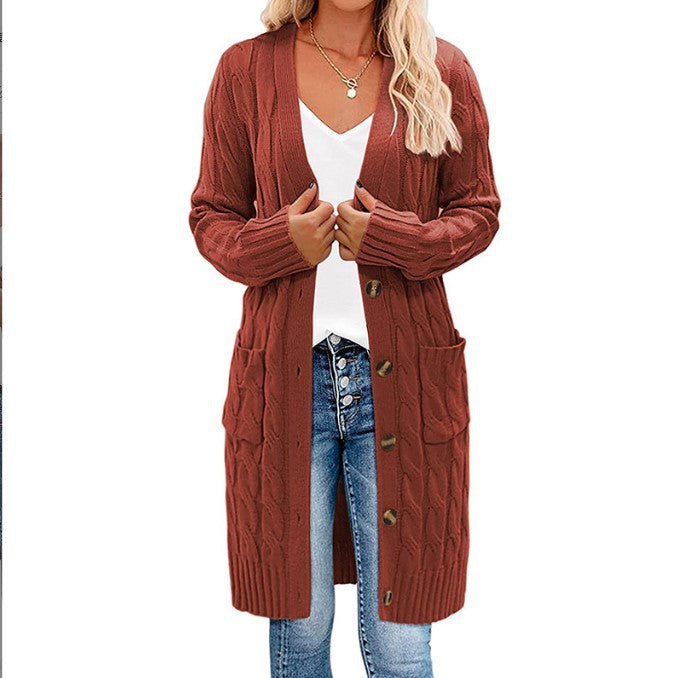 WW | Stilvoller gedrehter Knopf Taschen Cardigan Mantel
