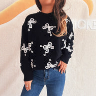 Damen Pullover mit verspieltem Schleifenmotiv und lässigem Schnitt WW