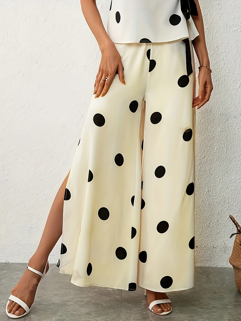 Damen Weite, luftige Polka-Dot Palazzohose mit eleganten Seitenschlitzen WW