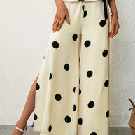Damen Weite, luftige Polka-Dot Palazzohose mit eleganten Seitenschlitzen WW