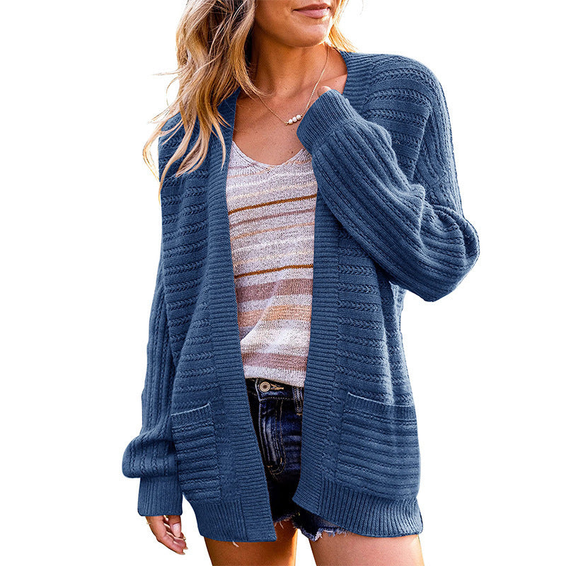 Damen Strickjacke mit tiefem V-Ausschnitt und strukturiertem Design WW