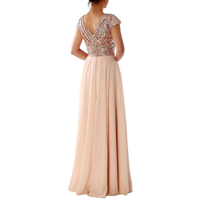 Damen Abendkleid mit funkelnden Pailletten und elegantem V-Ausschnitt WW