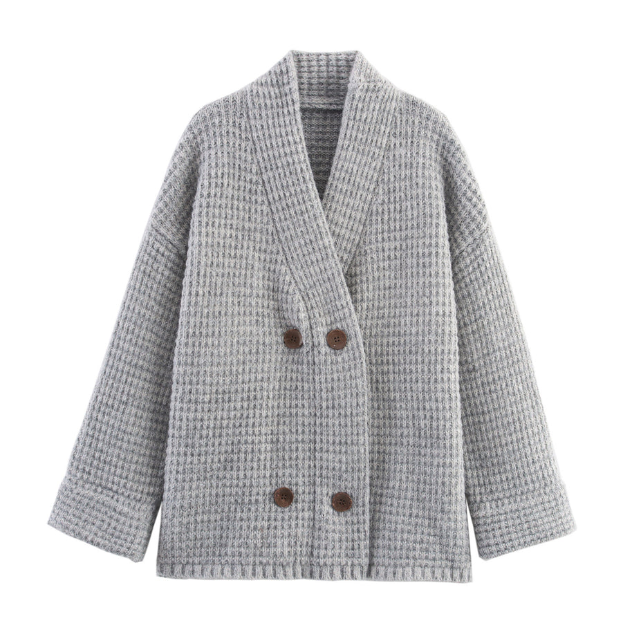 Damen Strickjacke mit doppelter Knopfleiste und hoher Kragen WW