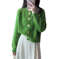 Damen Strickjacke mit goldenem Knopfverschluss und weitem Schnitt WW