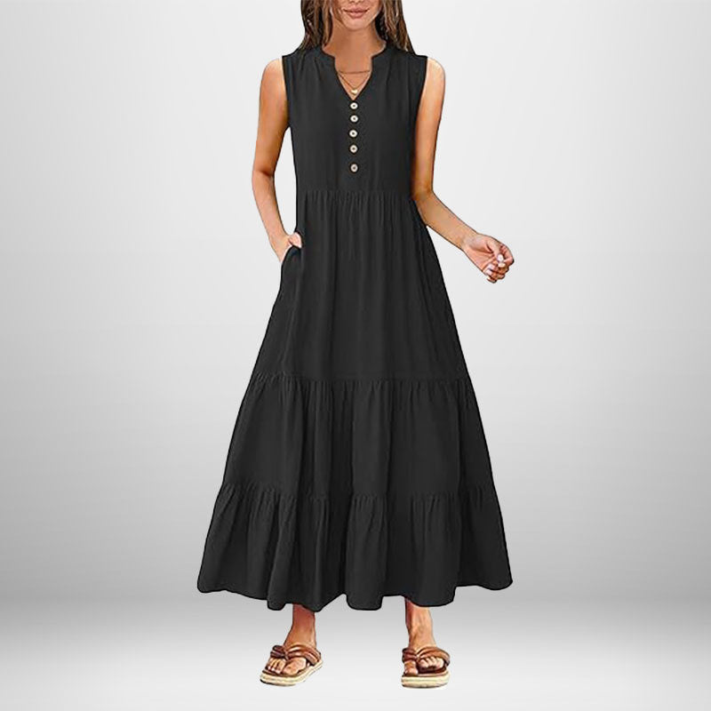Damen Maxikleid mit Knopfdetail und seitlichen Taschen W&W Mode