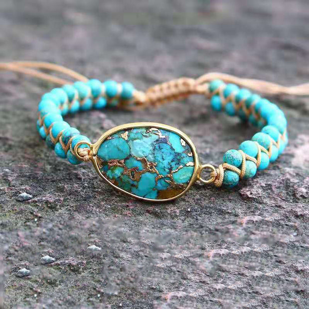 WW | Ethnische Handgefertigte Damenarmband Mit Türkisen Perlen