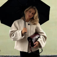 Damen Wickeljacke mit weiten Ärmeln und dekorativem Knopf WW