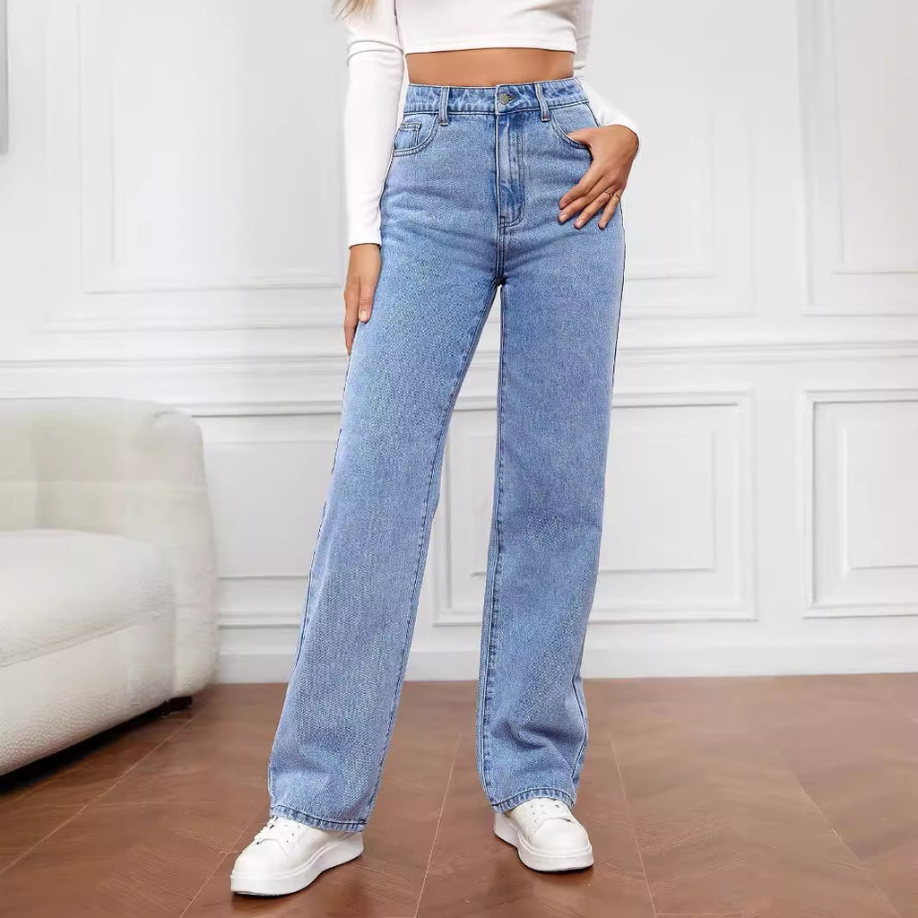 Damen Hohe Taille Jeans im Vintage-Stil mit weitem Bein WW