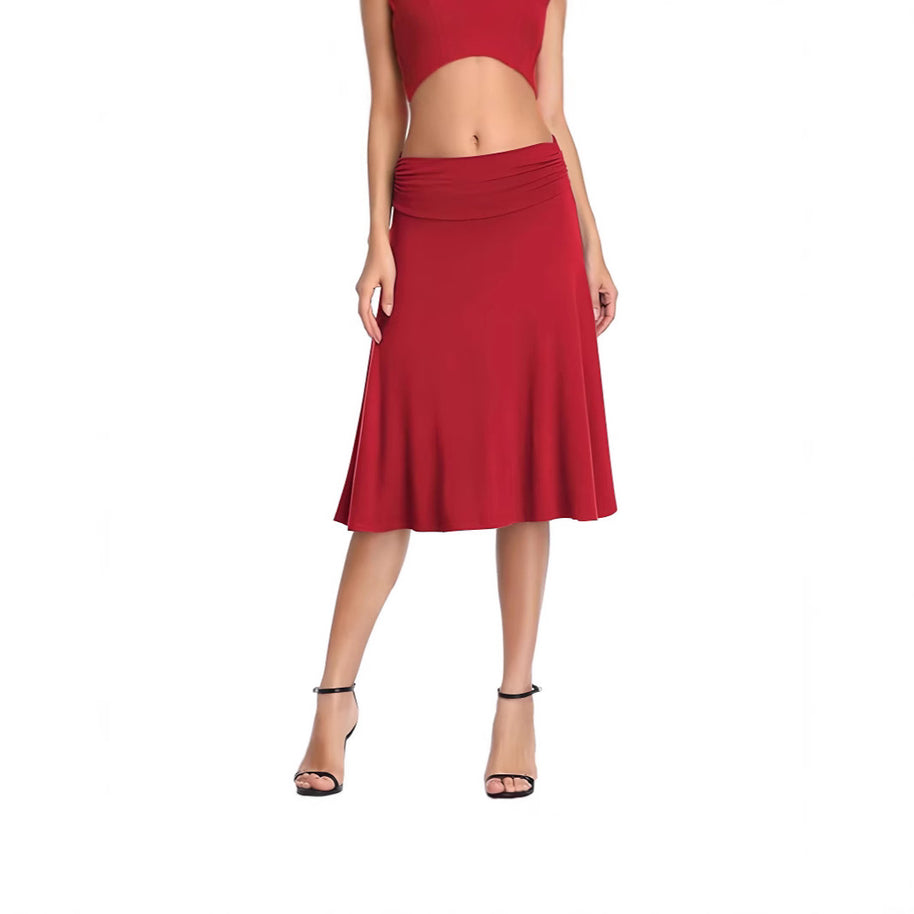 Damen schwingender Midirock mit gerafftem Taillenbund und fließendem Schnitt WW