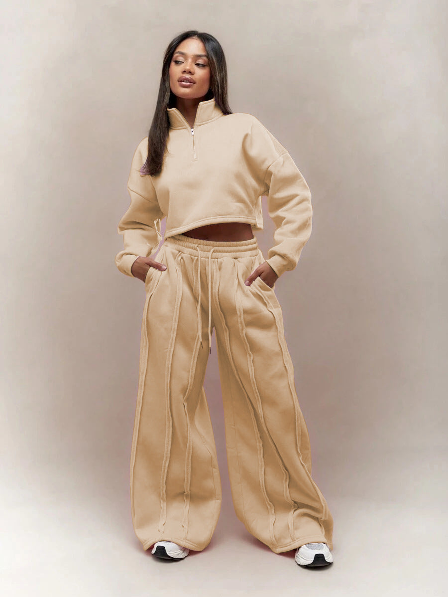 Damen Sportliches Cropped-Pullover und Jogginghose-Set WW