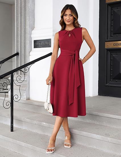 Damen Midi-Kleid mit schickem Bindegürtel und elegantem Schnitt WW